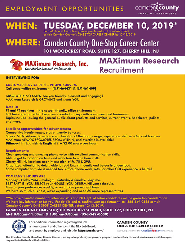 One-Stop Career Center Employment Opportunity Event Camden, 41% OFF